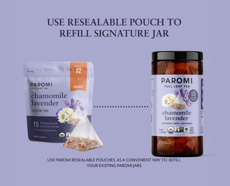 Organic Chamomile Lavender Rooibos Tea 15 Count Glass Jar Herbal Brew