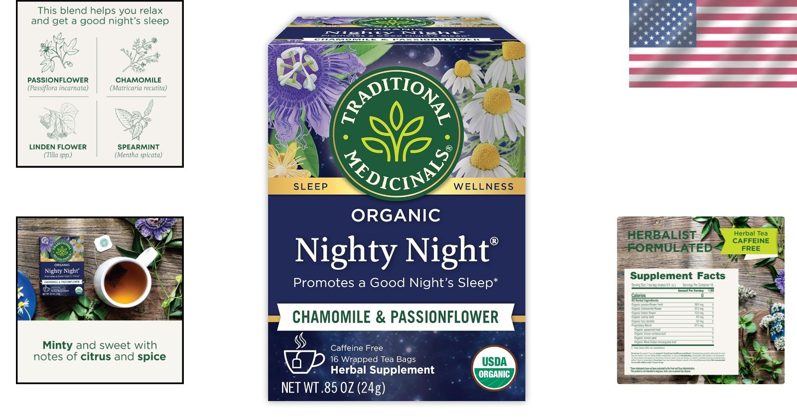 Mindfully Made Organic Nighty Night Tea – 16 Herbal Tea Bags for Restful Sleep