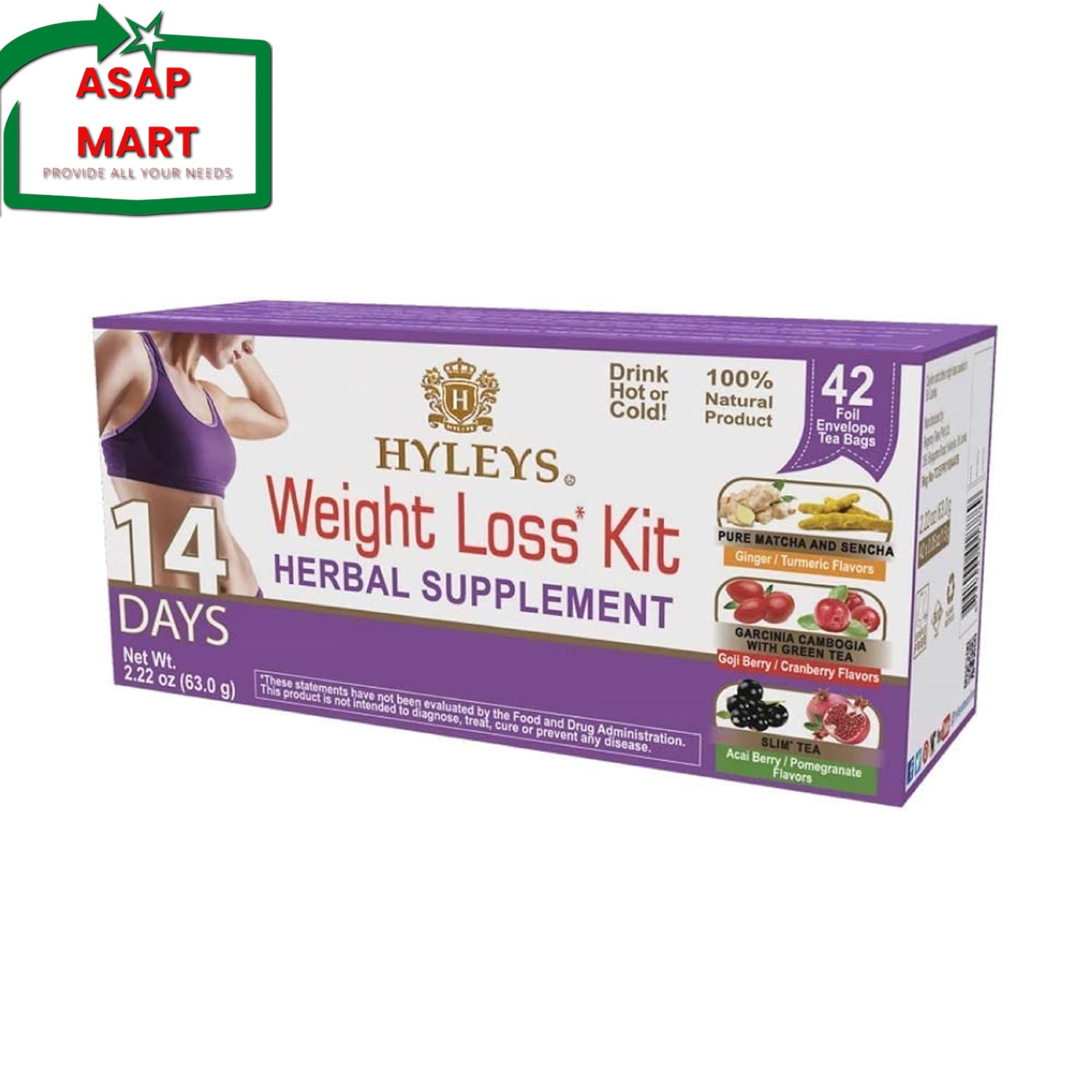 HYLEYS 14 Day Weight Loss Tea – 42 Tea Bags – Garcinia Cambogia, Matcha Green Te