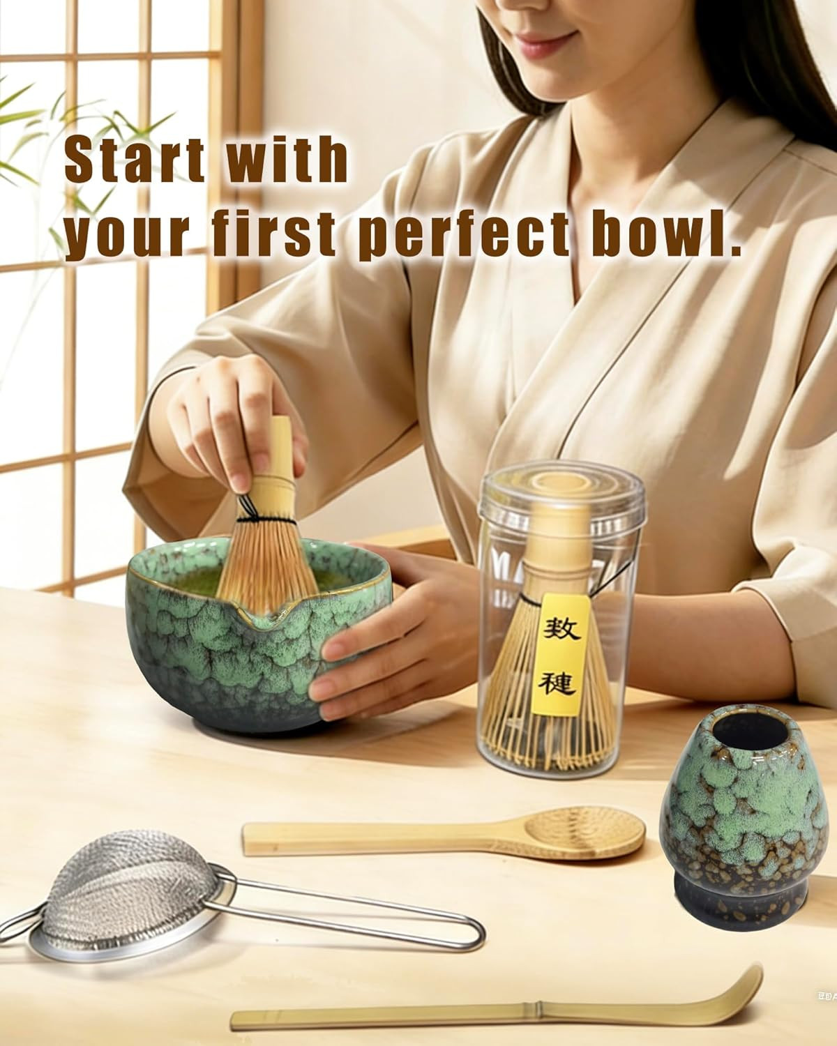 Matcha Set Kit–Matcha Starter Kit with Bowl and Whisk,Complete Matcha Tea Set wi