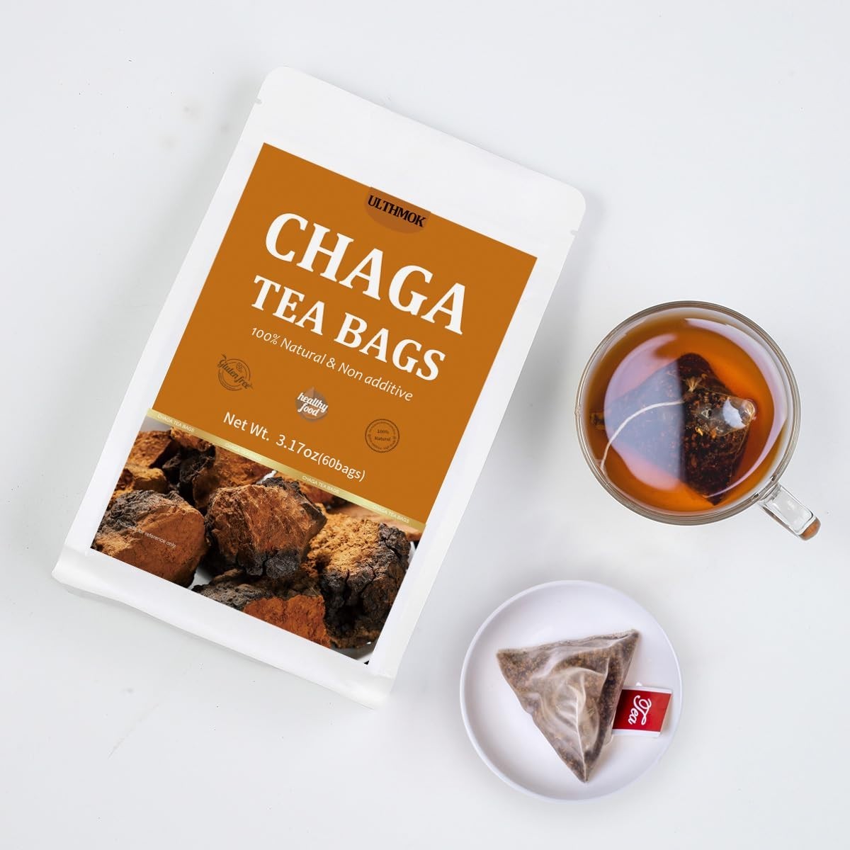 60 Chaga Tea Bags – 100% Pure Siberian Mushroom, Caffeine-Free Delight