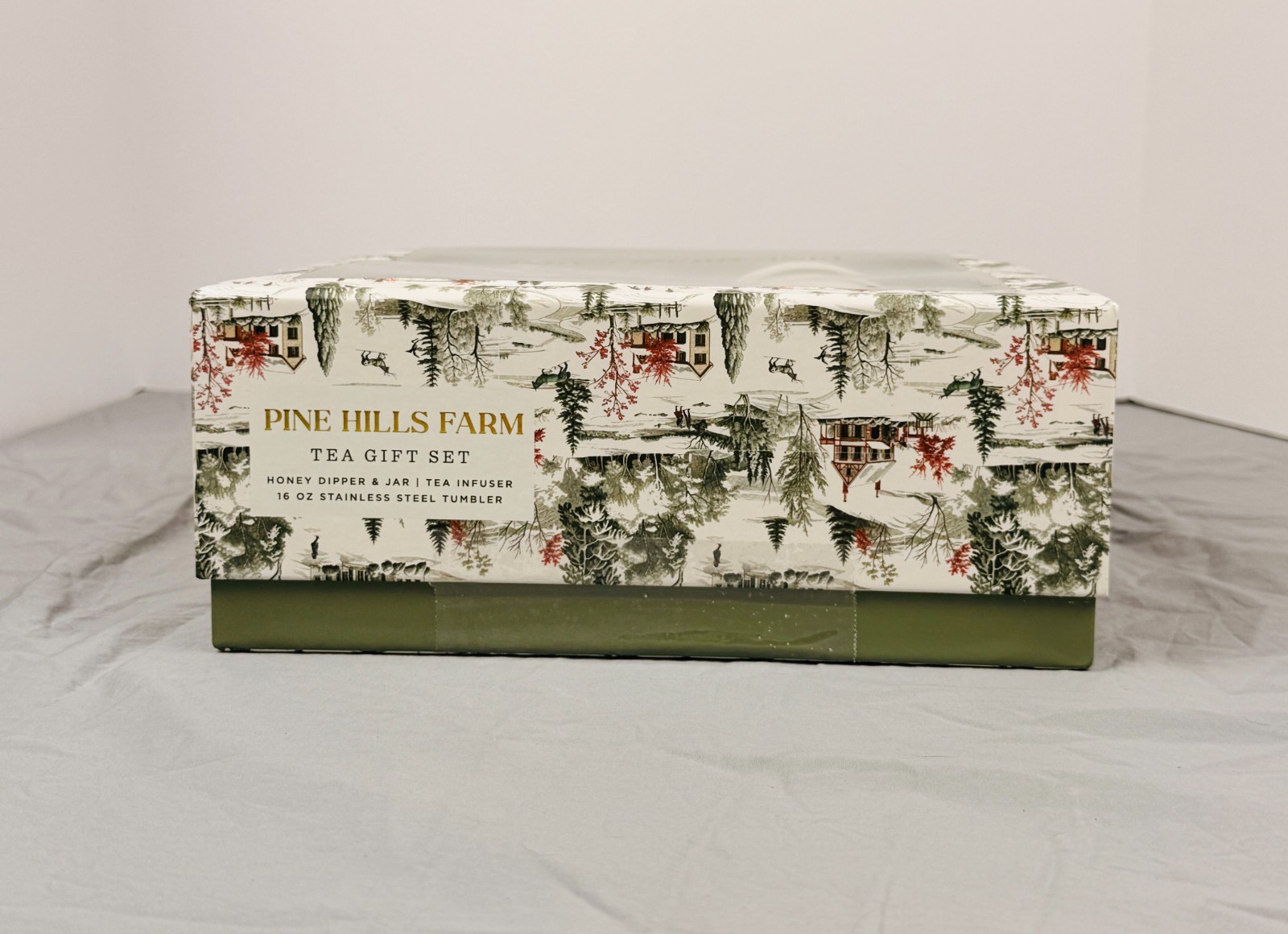 Pine Hills Farm Tea Gift Set w/Infuser, Honey Dipper & Jar, & 16oz Tumbler – NEW