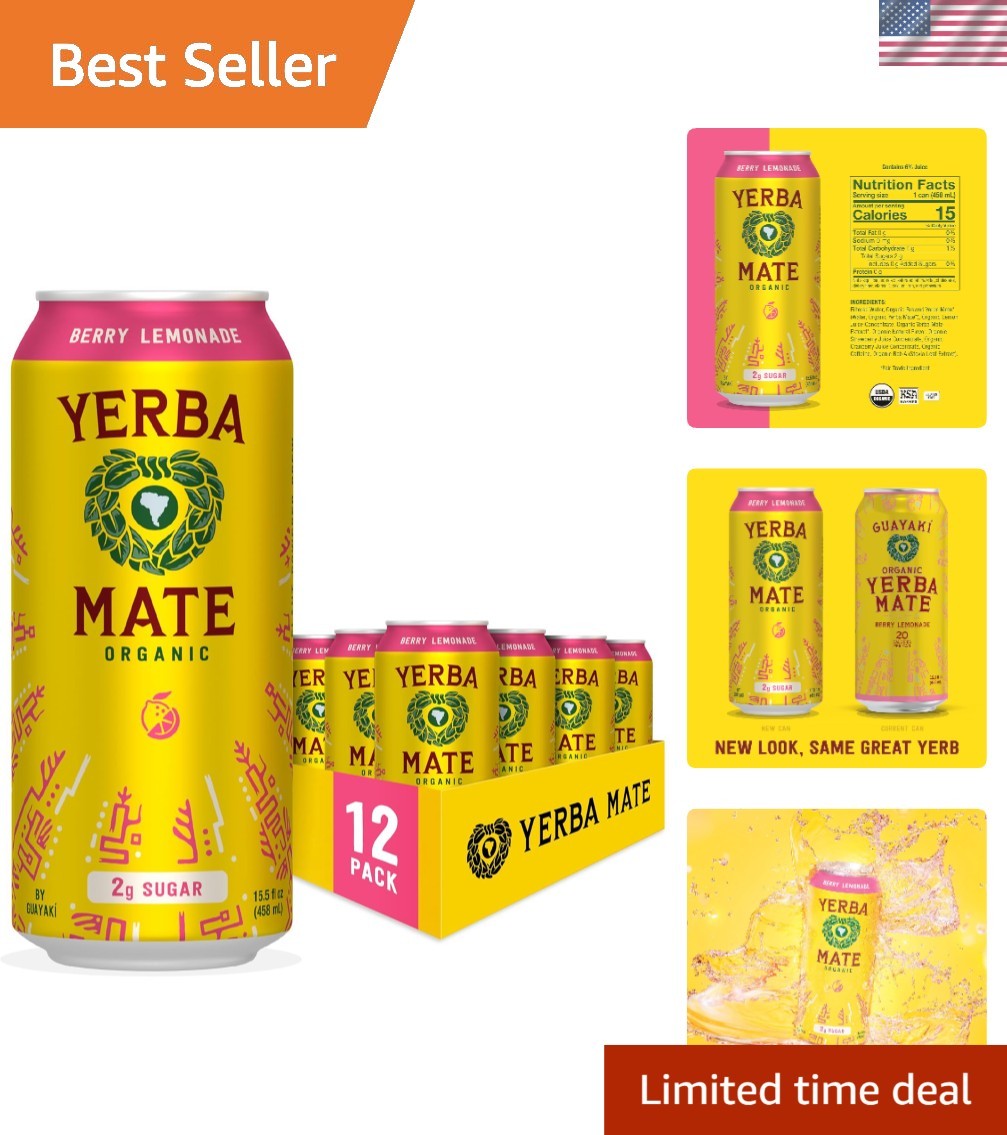 Organic Berry Lemonade Yerba Mate – 12-Pack of Natural Energy Drinks, No Jitters