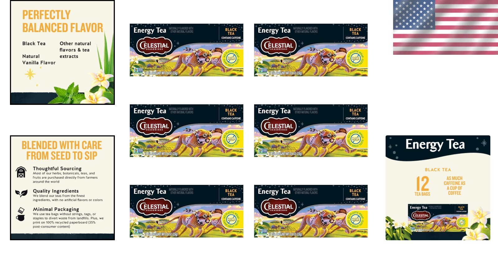 Caffeinated Black Tea with Sweet Vanilla – 72 Stringless Tea Bags Pack of 6