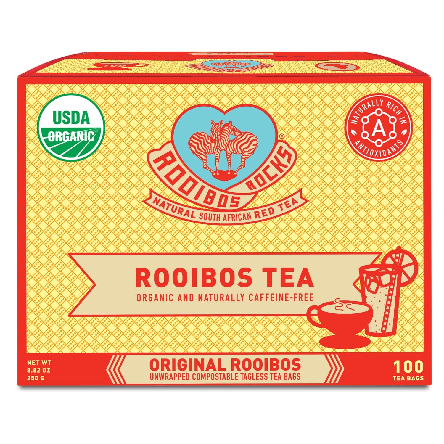 Rooibos Herbal Tea Bags Organic South African Red Naturally Sweet Tea 100 Count