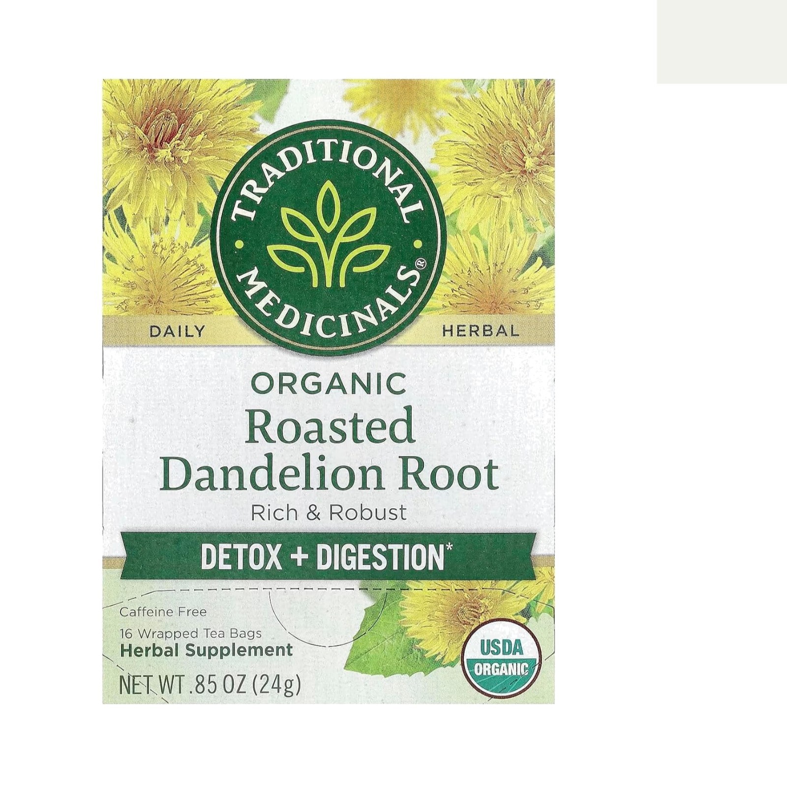Kosher Certified Organic Dandelion Root Tea – 16 Bags – Supports Bloating Relief