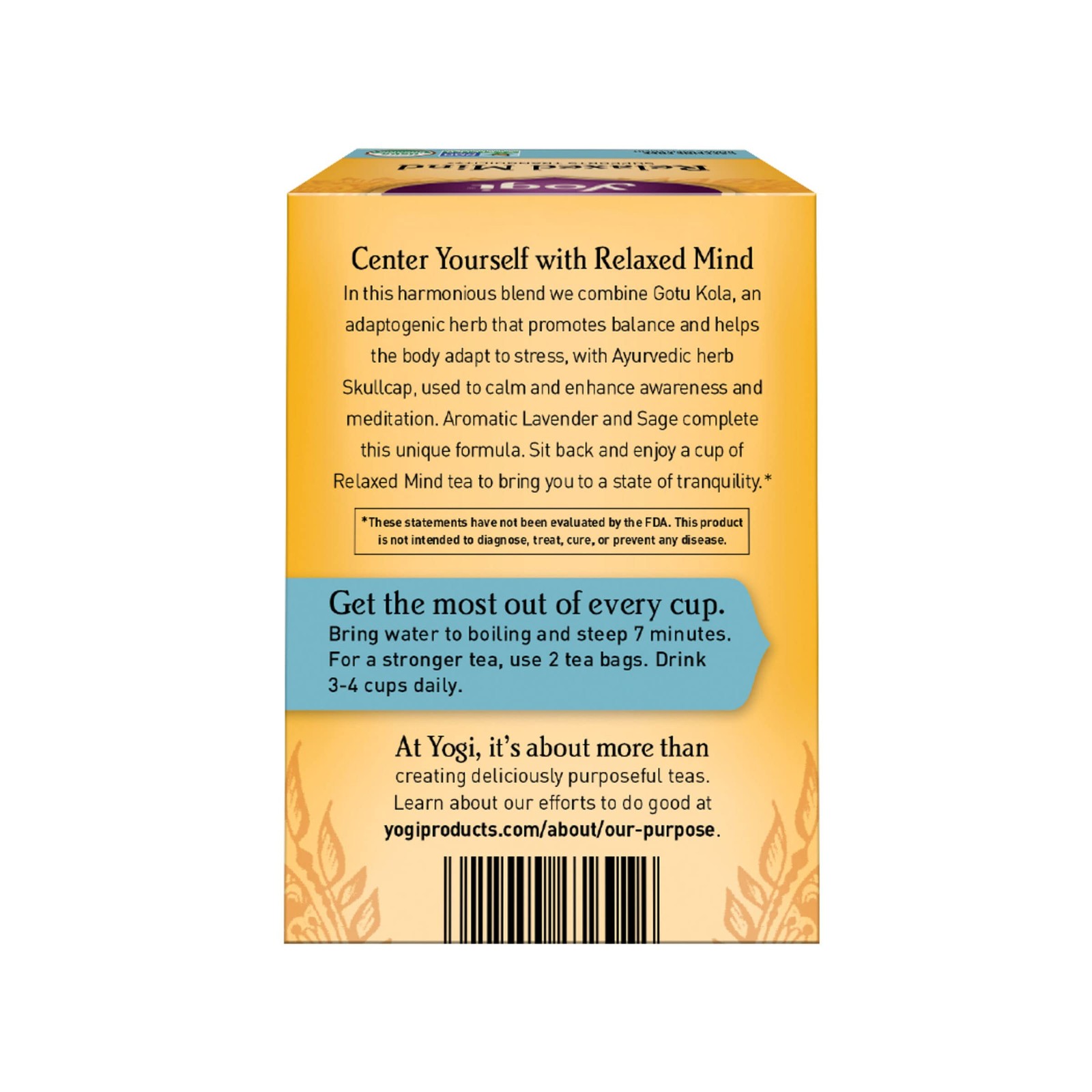 Yogi Tea Relaxed Mind Herbal Blend 16 Count Natural Relaxation Tea