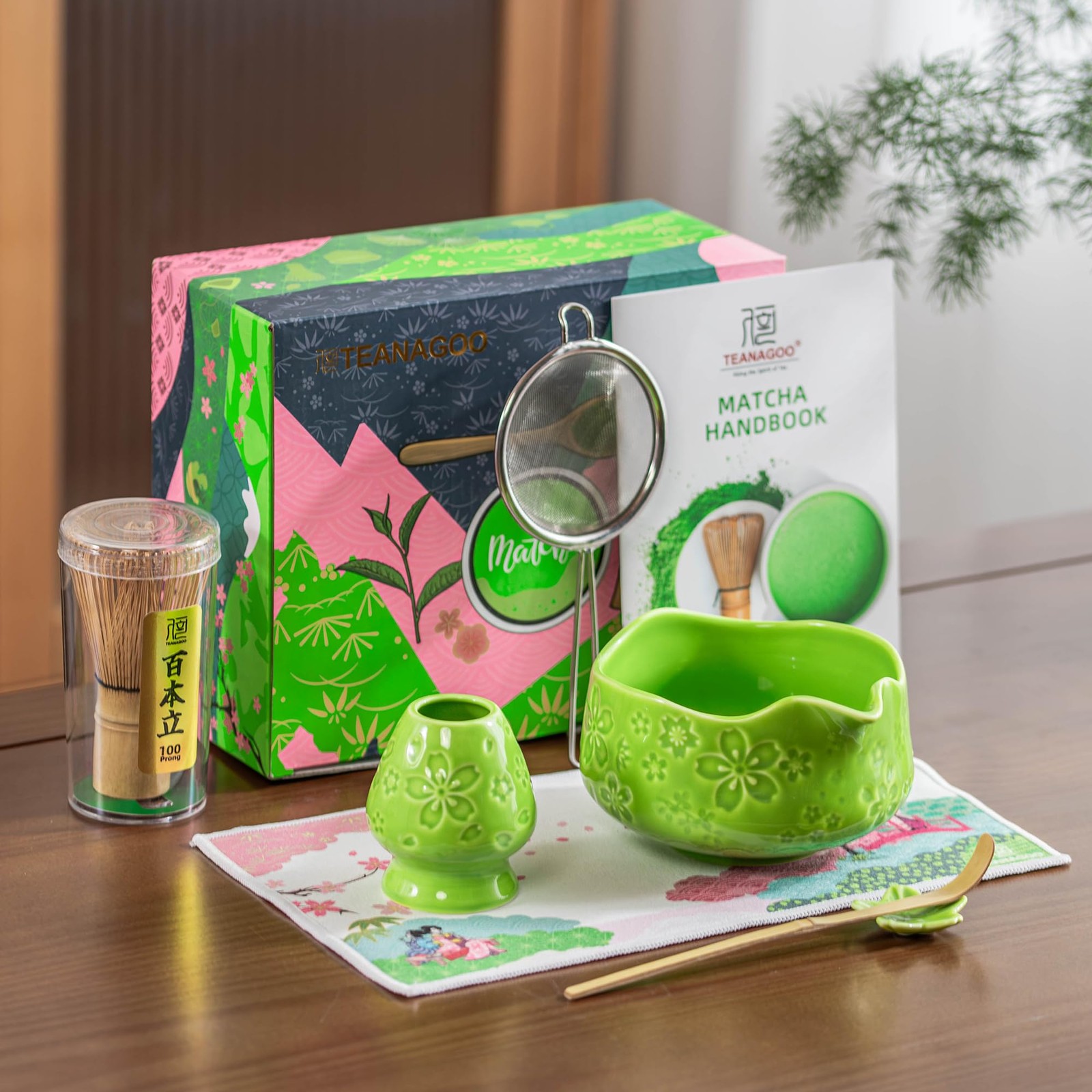 7-PCS Green Matcha Whisk Set, Complete Ceremony Start Kit, Ceramic Chawan Bow…