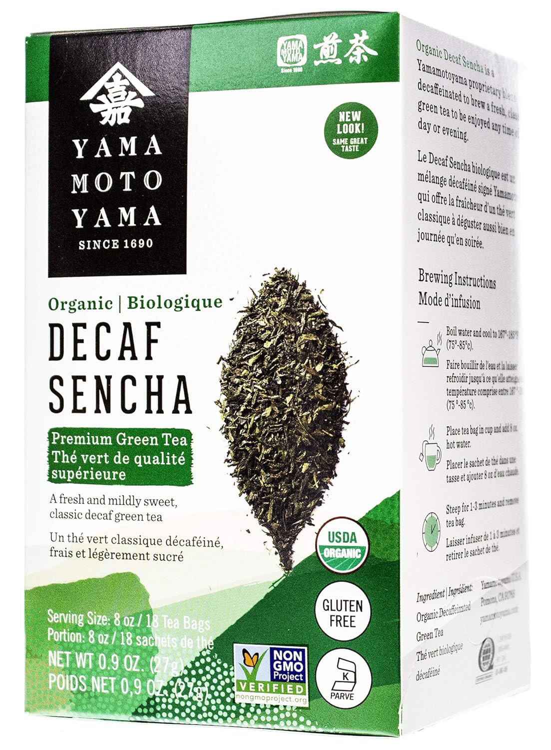 Yamamotoyama Organic Decaf Sencha Green Tea Bag, 18 Ct (1 Pack), Decaffeinated