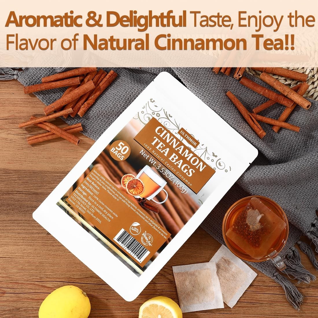 Cinnamon Tea Bags 100% Ceylon Cinnamon Natural Caffeine Free 50 Count