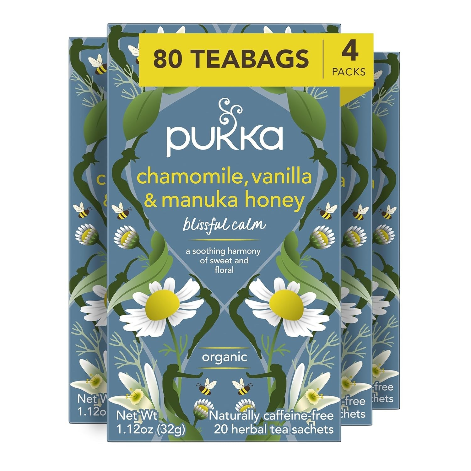 Pukka Calming Chamomile, Vanilla & Manuka Honey Organic Herbal 80 Tea Bags