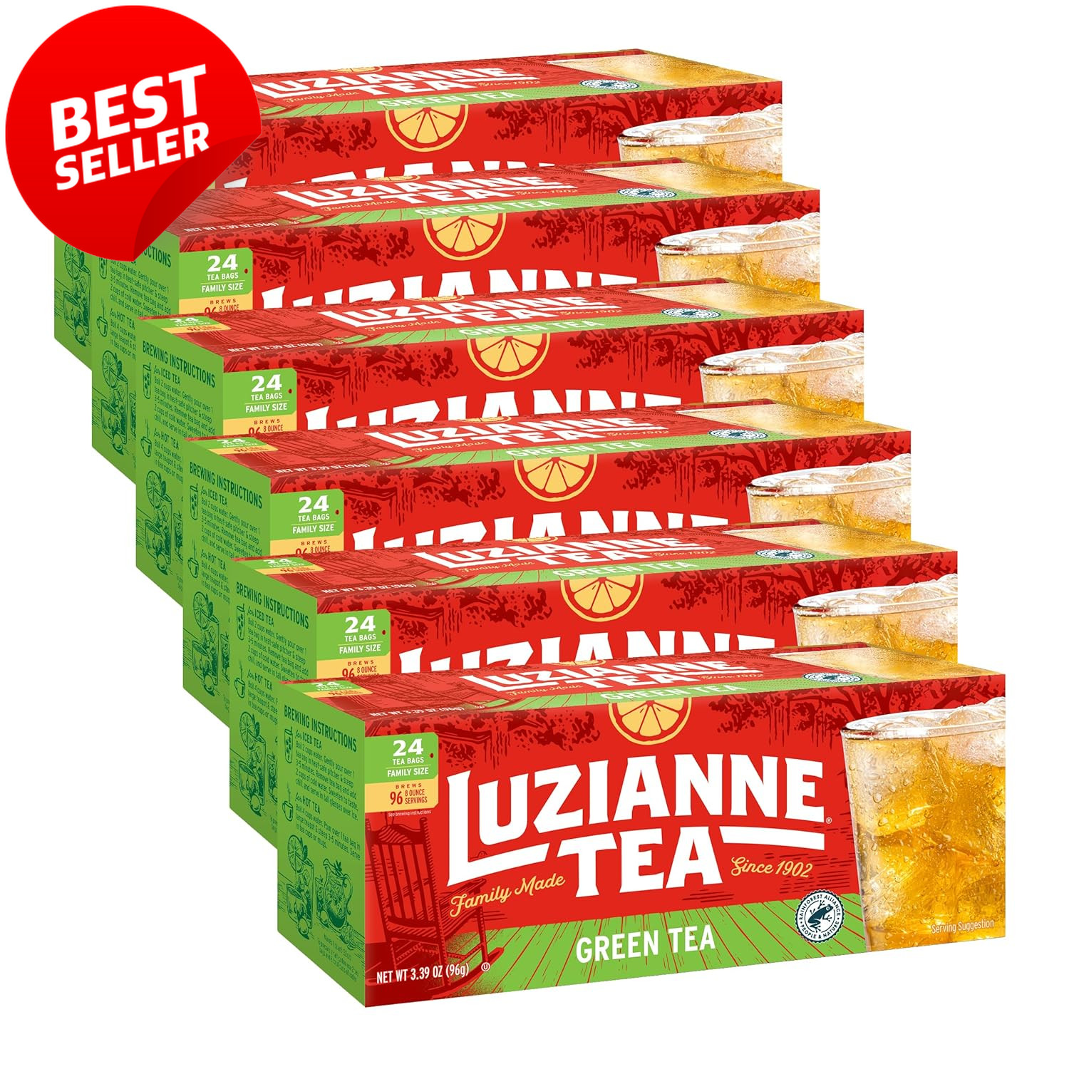 Green Tea Bags, Family Size, 24Ct Box (Pack of 6)