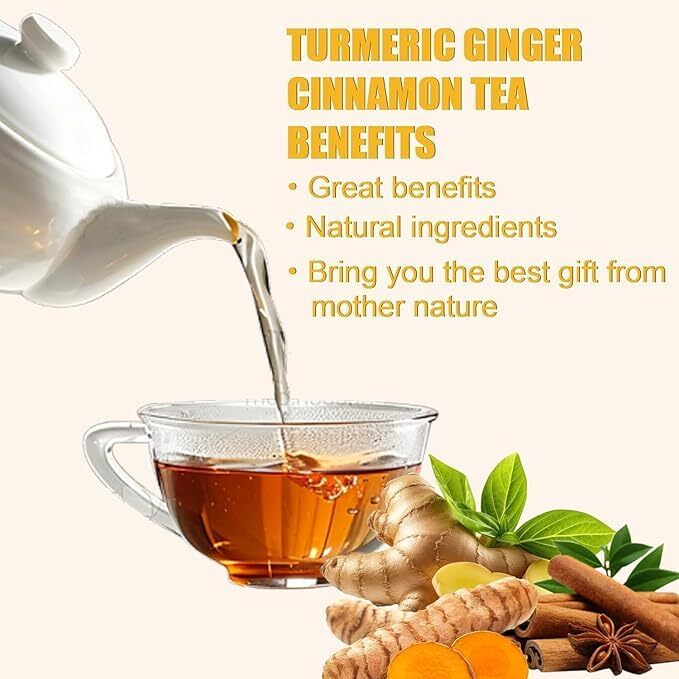 Turmeric, Ginger, Cinnamon Tea Bags, 100% Natural & No Additives & Caffeine Free