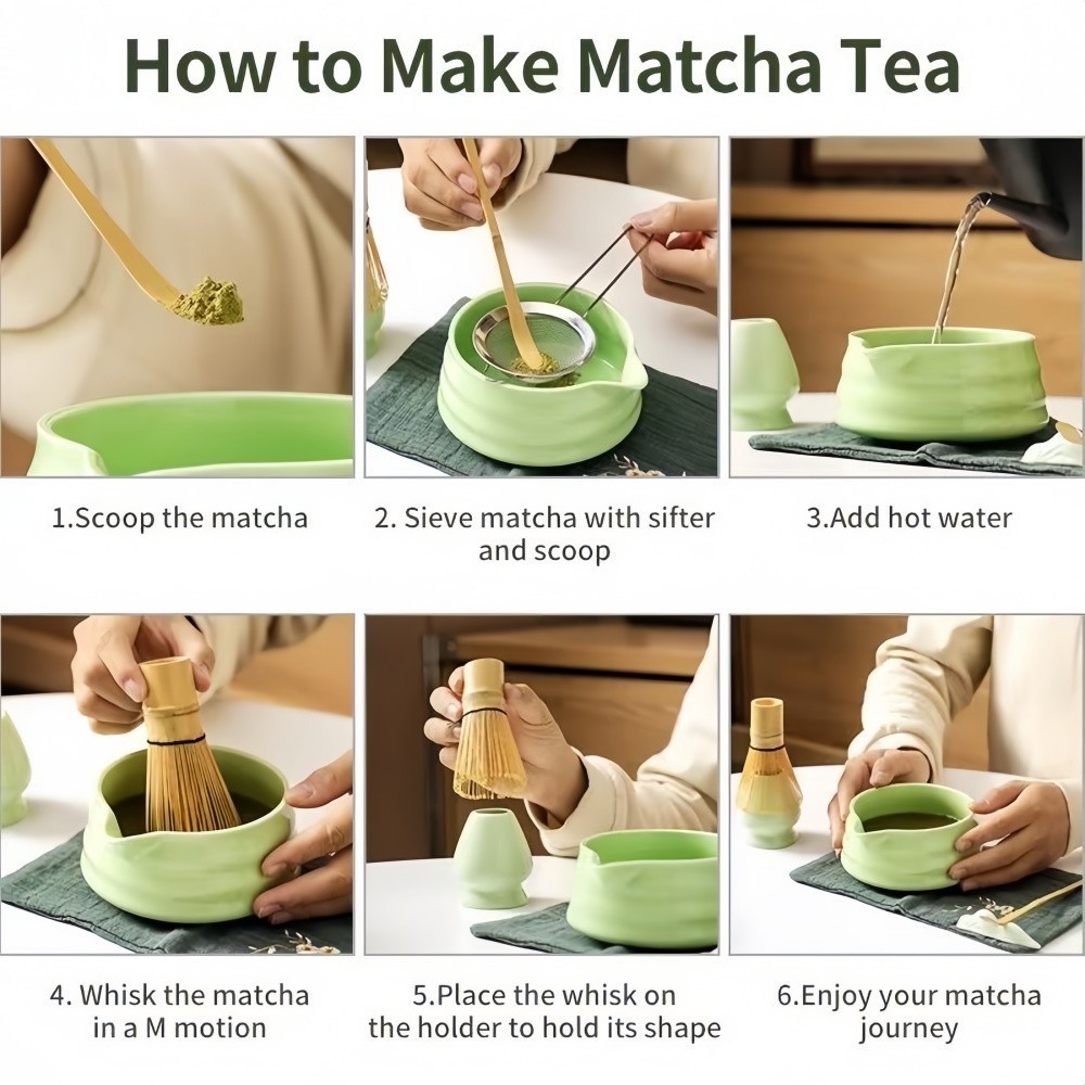 Matcha Set, 5 Pcs Japanese Matcha Whisk Set – 16oz Bowl with Spout, Bamboo Scoop
