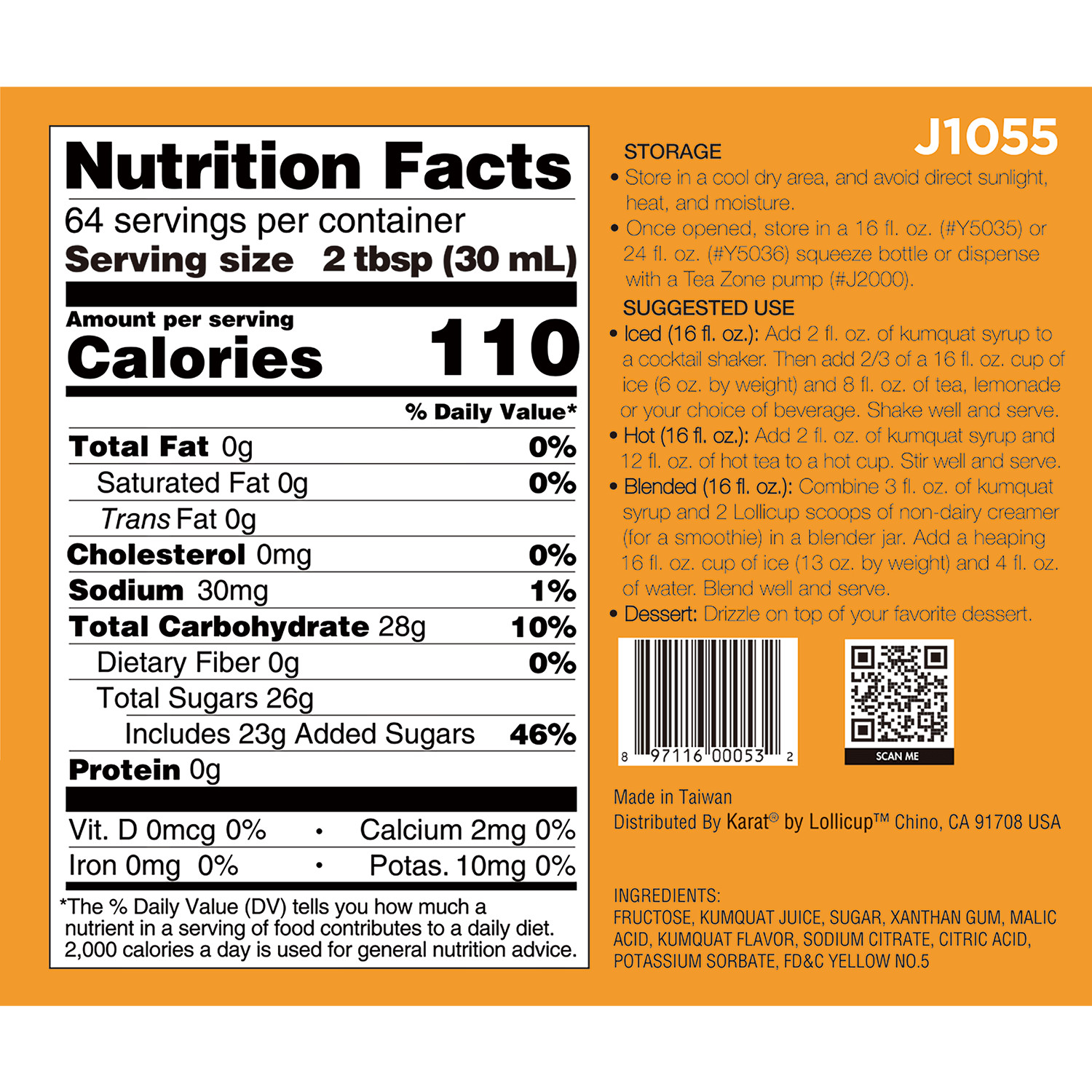 Tea Zone Kumquat Syrup (64oz), J1055