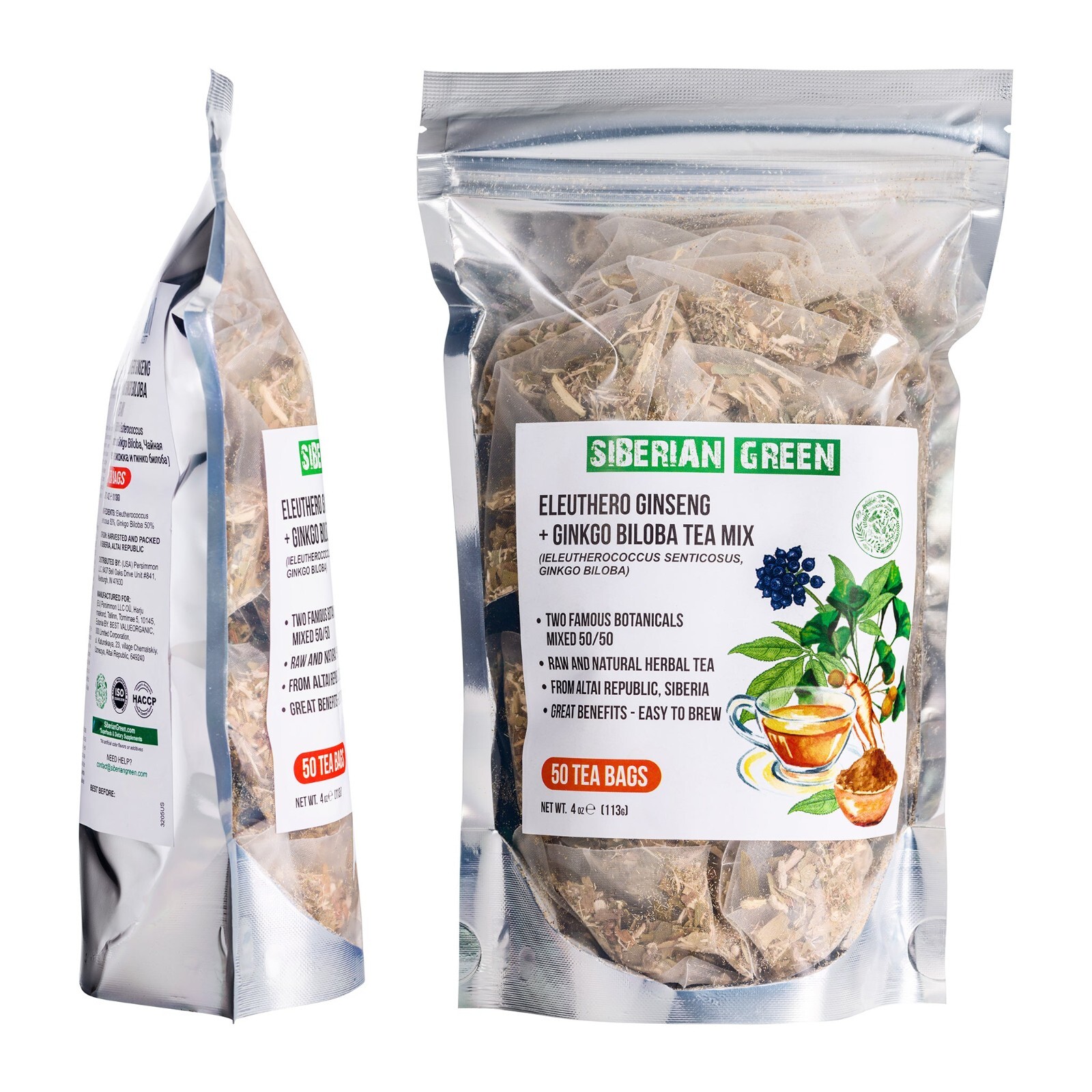 Siberian Green Ginkgo Biloba Tea with Eleuthero Root – 50 Tea Bags