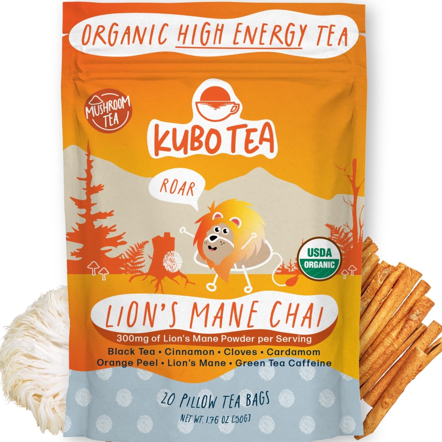 High Caffeine Mushroom Tea (155 mg) – Kubo Tea: Organic Lion’s Mane Chai…