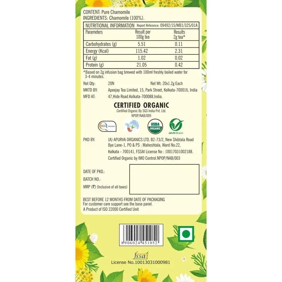 Ty-phoo Calming Organic Chamomile Caffeine Free Tea Bags (20 Tea Bags),24 Gm