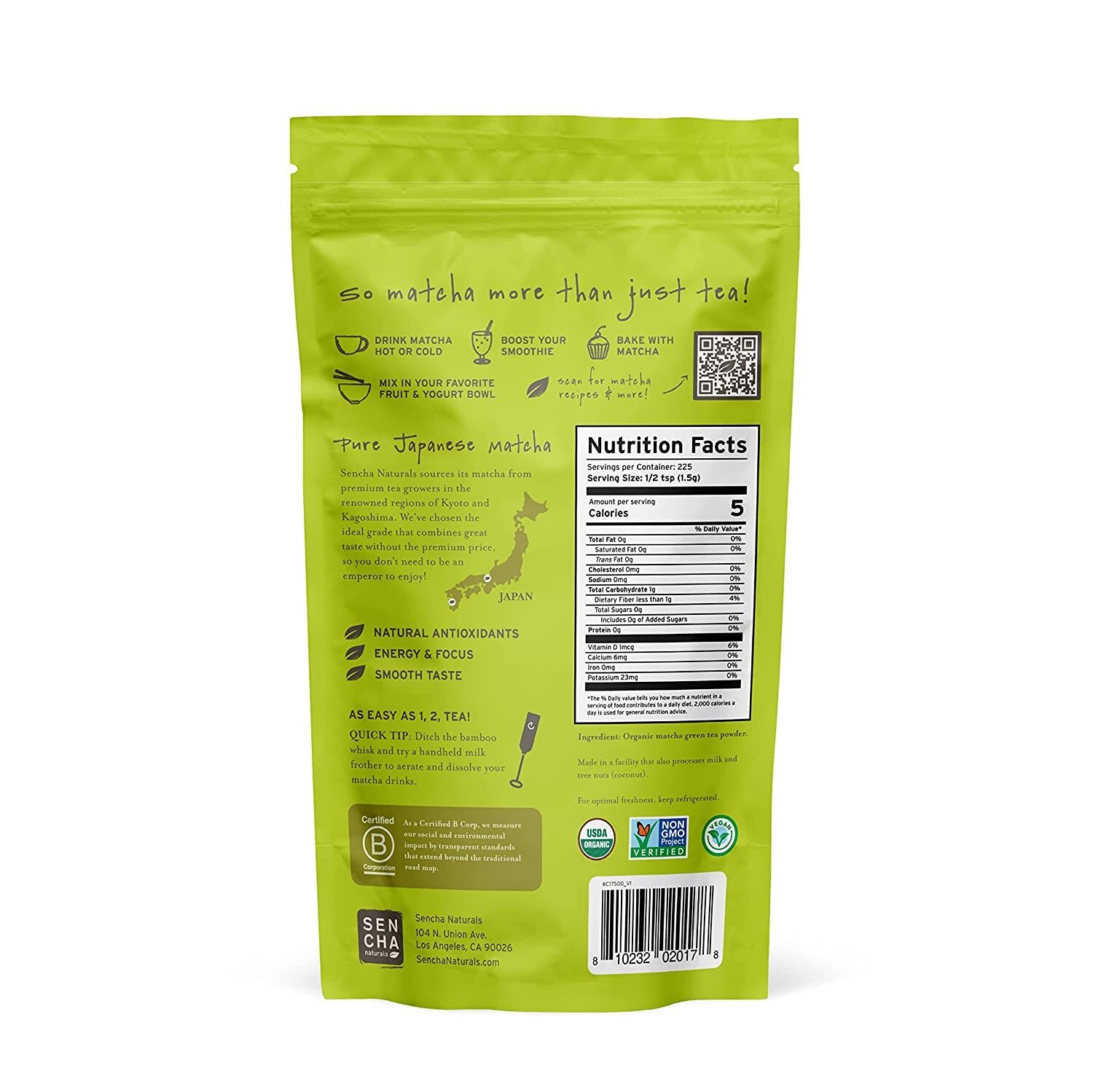 Sencha Eveyrday Natural USDA Organic Matcha Green Tea Powder Rich Antioxidant