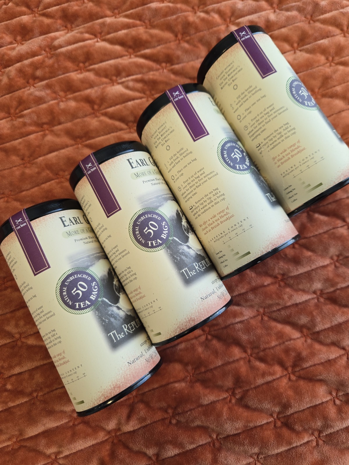 EARL GREYER The Republic of Tea.lot Of 4 BRAND NEW TINS,sealed,great Dates,xlnt.