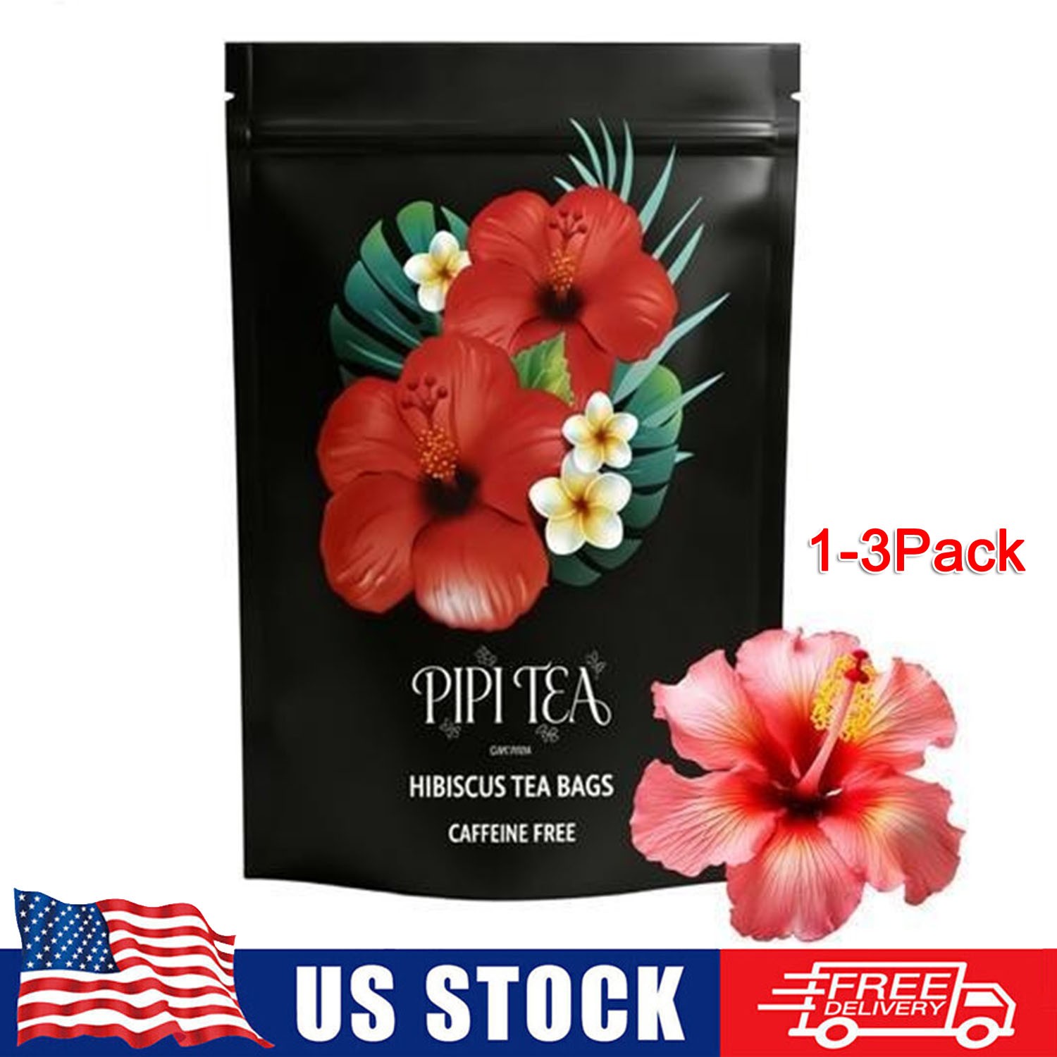 PiPi Tea Organic Hibiscus Tea Bags,All-Natural Caffeine-Free Hibiscus Flower Tea