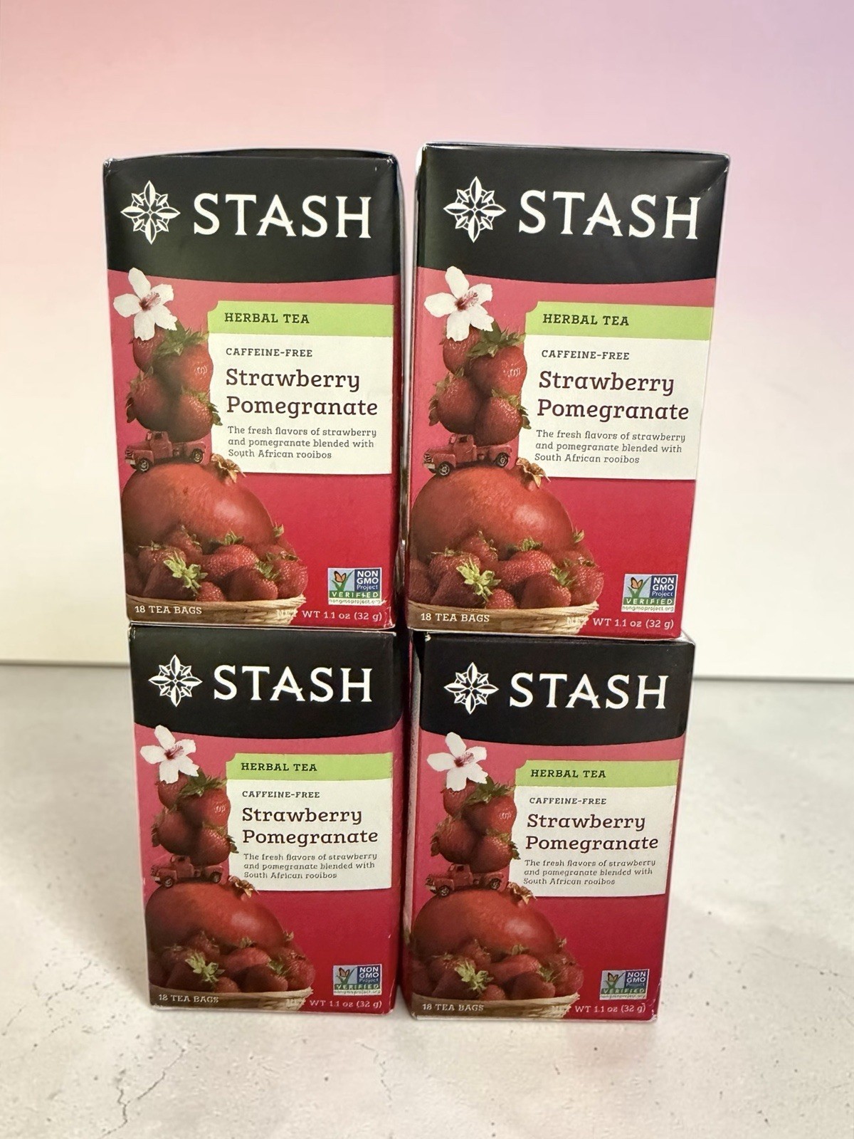 NEW~ STASH Herbal Tea Bags Caffeine Free STRAWBERRY POMEGRANATE 4 Boxes 72 Bags