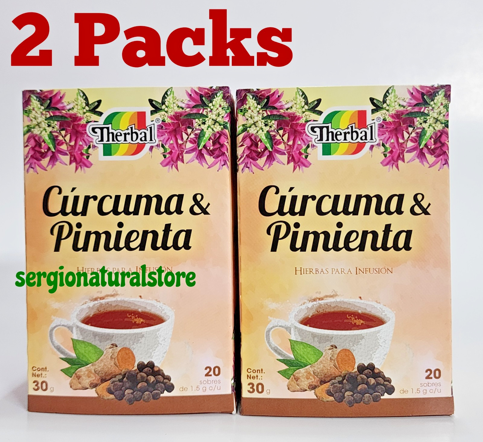 2 Packs Turmeric and Black Pepper Tea (Te Curcuma y Pimienta) – 40 Tea Bag