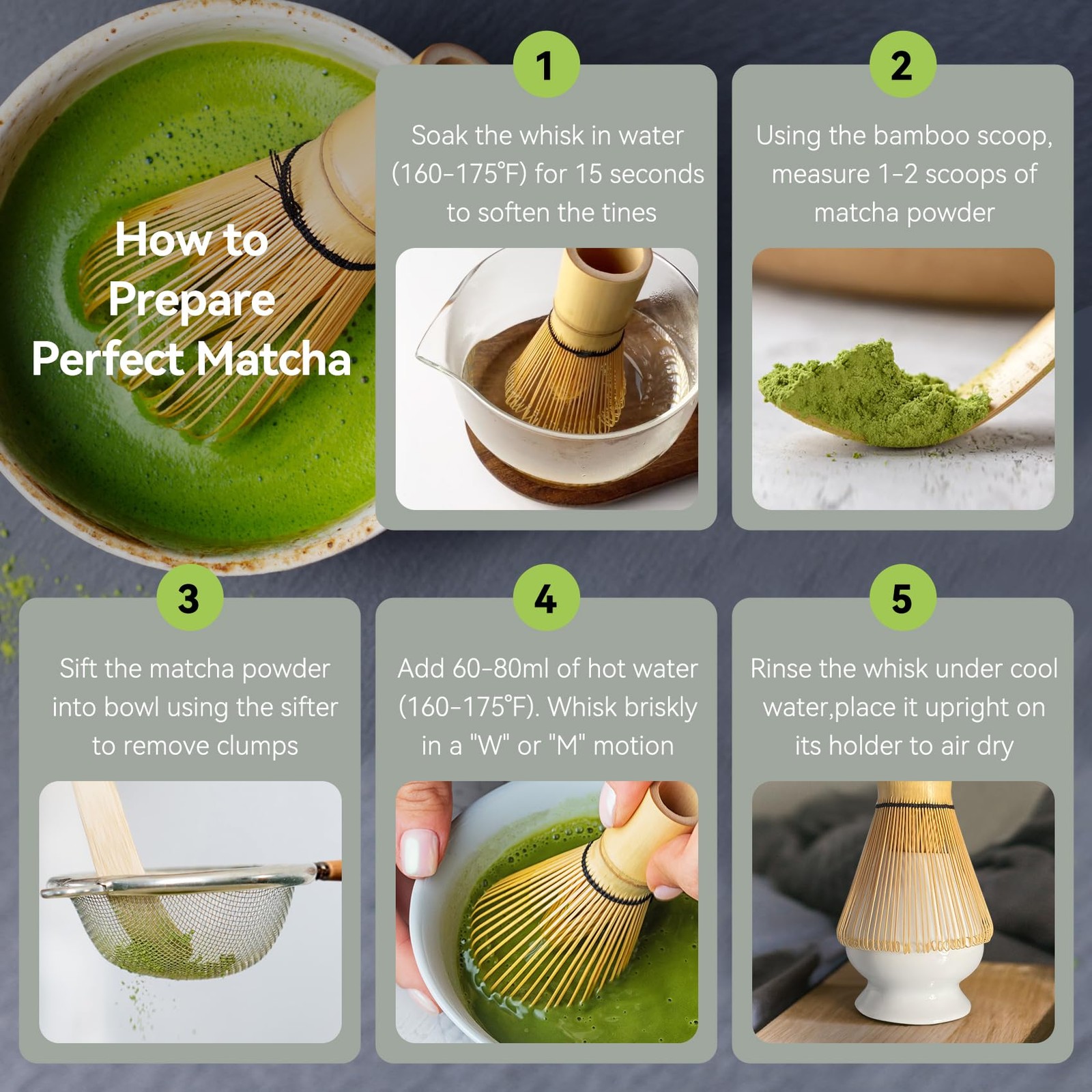 Matcha Whisk Set, Matcha Kit 10-Pcs, Bamboo Whisk and Ceramic Bowl，Measuring …