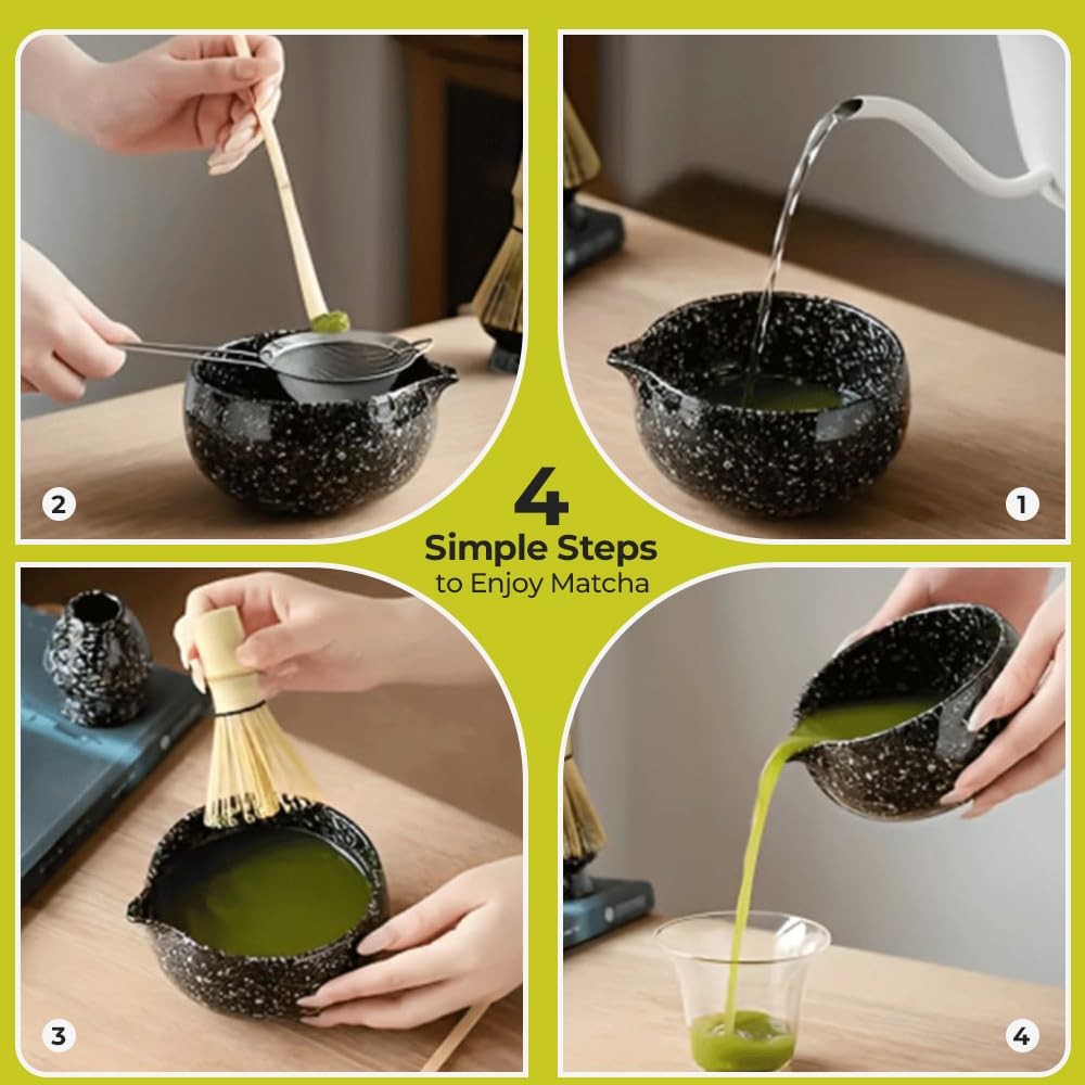 10 Piece Matcha Tea Set – Ceramic Bowl with Spout, Whisk & Holder, Scoop & Re…