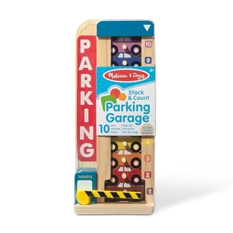 Melissa & Doug Wooden Parking Garage Toy with 10 Cars ? Stack & Count Fun