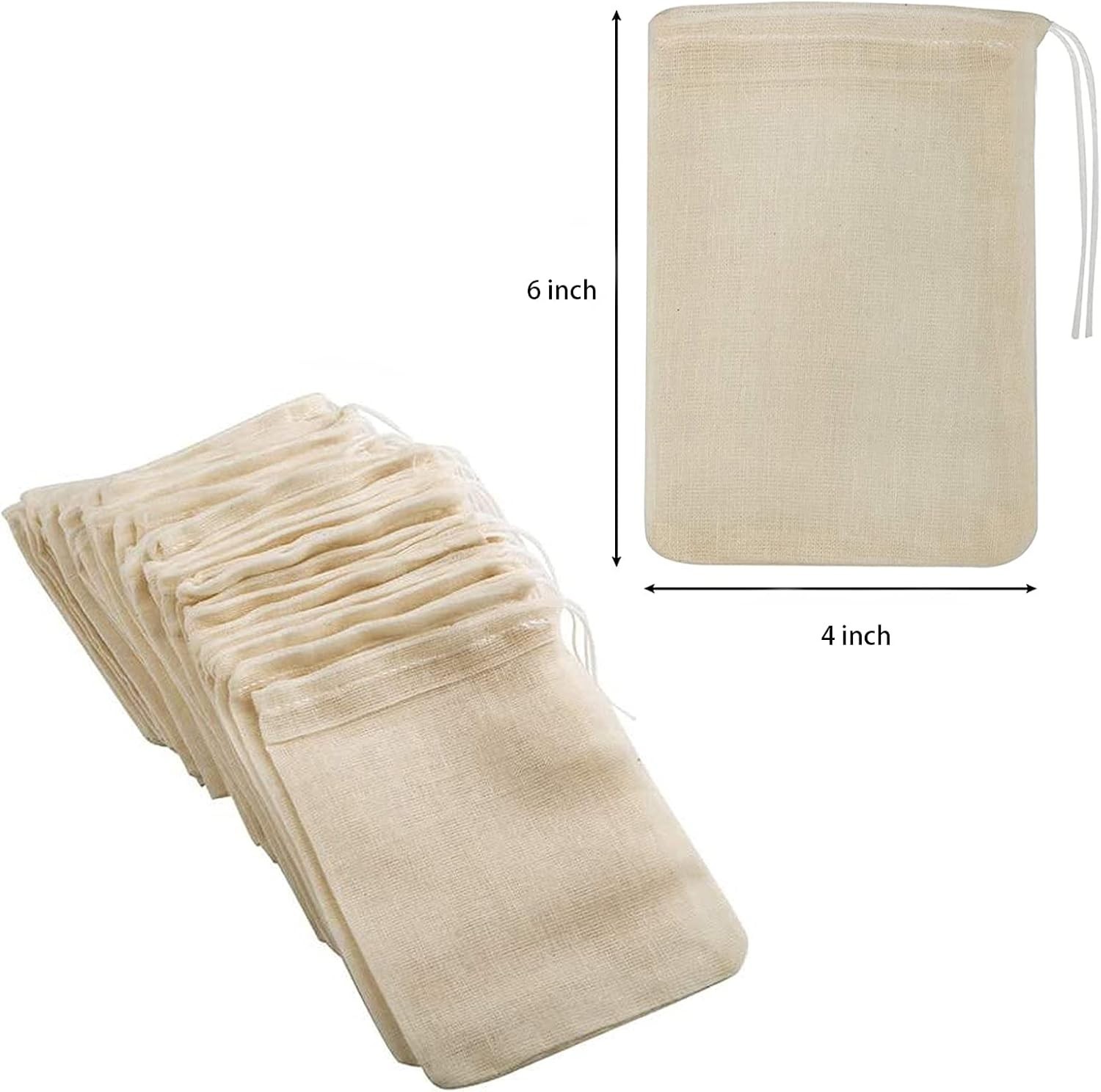 30 Pcs 4 x 3/6 Inches Natural Unbleached Cotton Drawstring Bags Spice/Herbs/Tea.