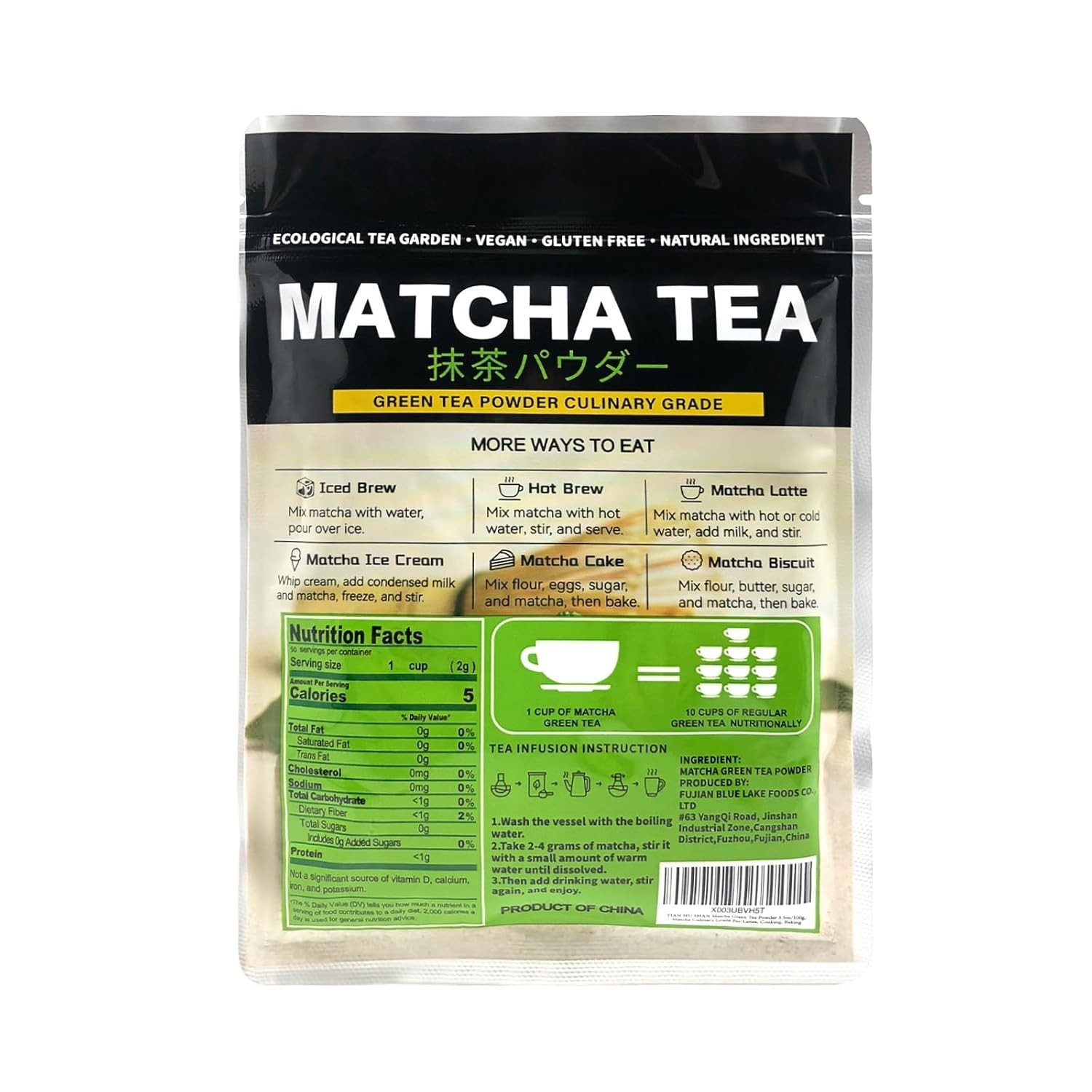 Pure Matcha Powder Green Tea Powder for Latte, Cooking, Baking,100% Natural