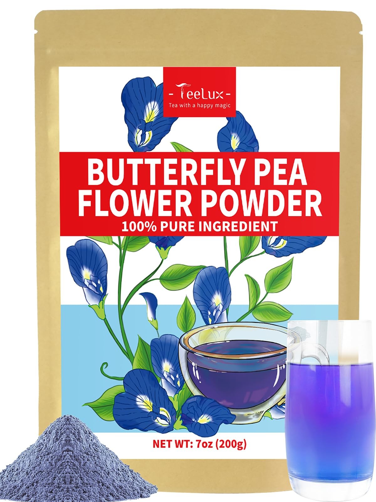 Butterfly Pea Flower Powder, Natural Butterfly Pea Flower Tea for Blue & Purp…