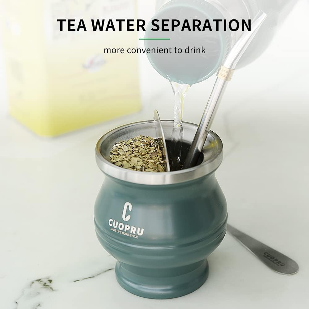 Yerba Mate Cup Bombilla Mate Gourd Set Includes Double Walled Stainless Steel Te