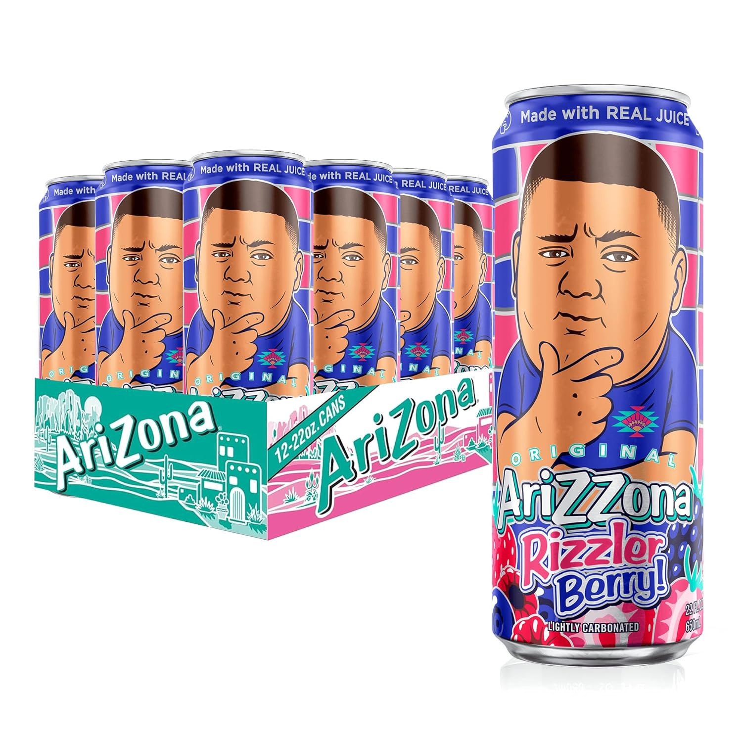 12 Pack AriZona Rizzler Berry Sparkling Juice Cocktail – 22 oz Big Cans
