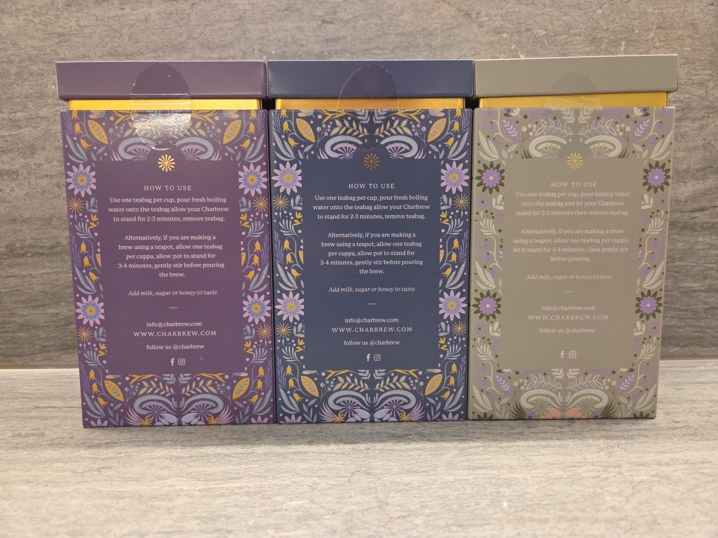 Charbrew Tea- 3 Beautiful Storage Tins & Flavors – Earl Grey, Jasmine, Lavender