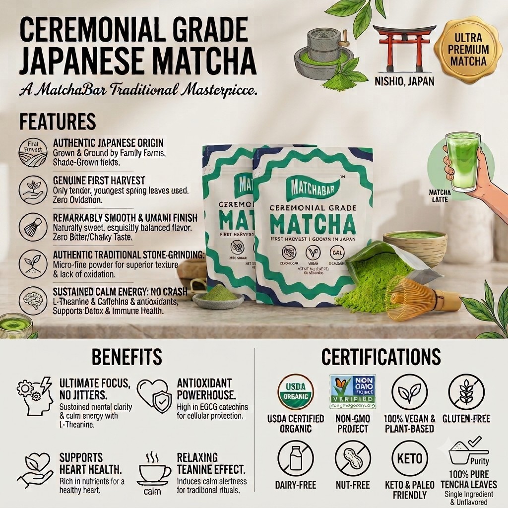 24 Pack MatchaBar Organic Ceremonial Grade Japanese Pure Matcha Green Tea Powder