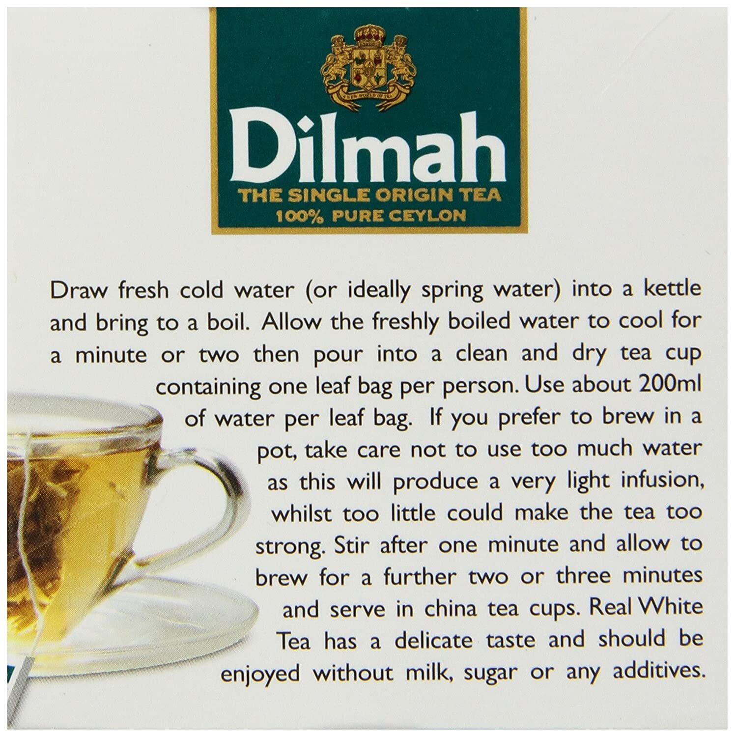 Dilmah White Tea, Ceylon Silver Tips, 10-Count Luxury Leaf Teabags (Pack of 2)