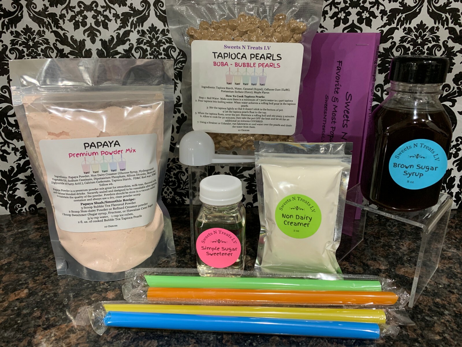 Premium Assorted Powder Boba Bubble Tea Tapioca Pearls Brown Sugar Syrup DIY KIT