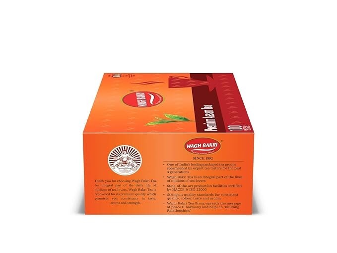 WAGH BAKRI PREMIUM ASSAM 100 TEA BAGS of 2 gms each (Pack of 1) free shipping