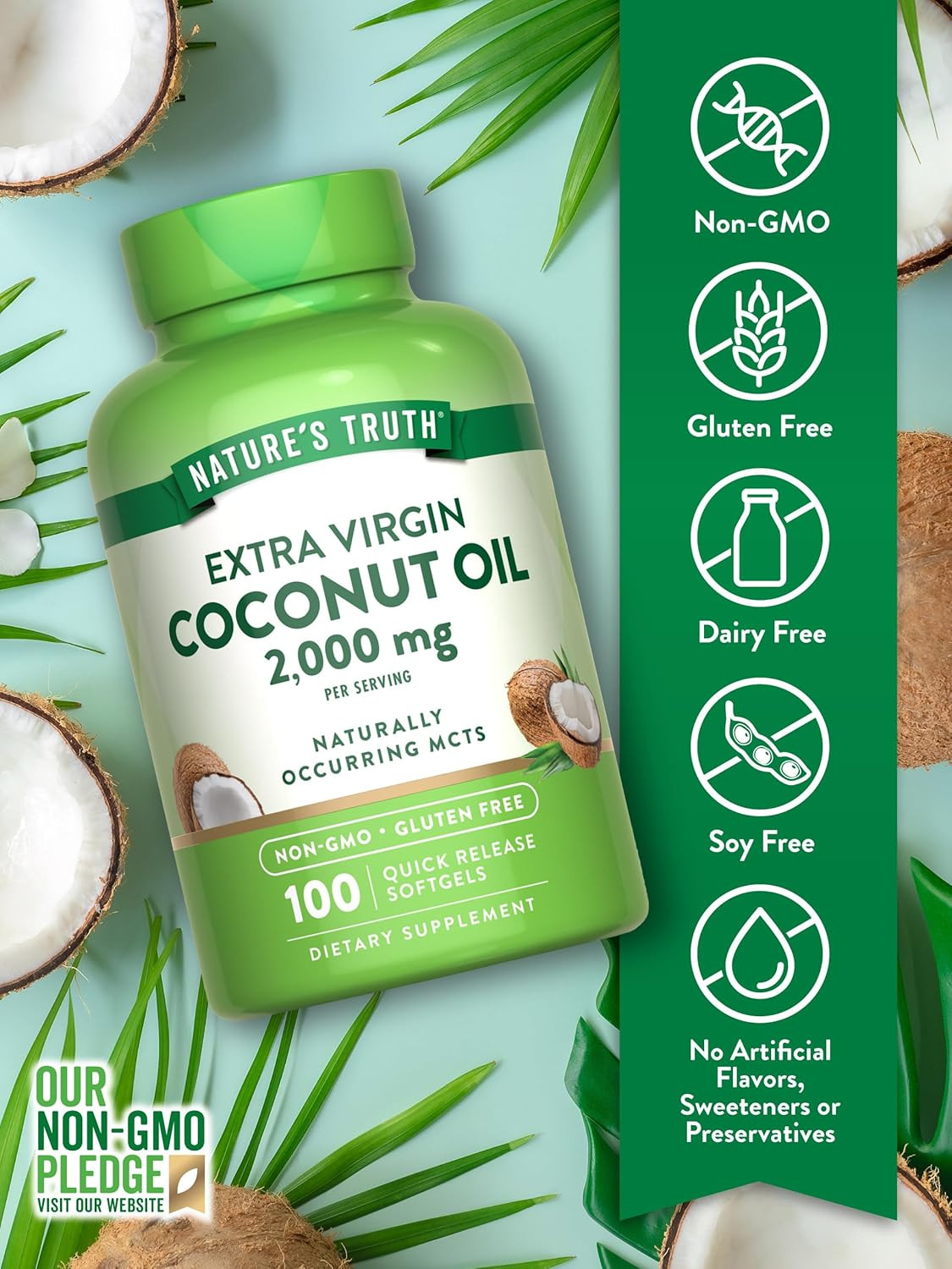 Nature’s Truth Coconut Oil Supplement | 100 Softgels | Naturally Occurring…