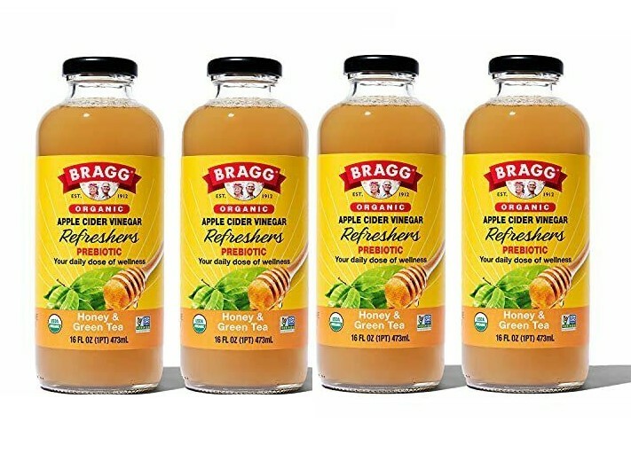 Bragg Organic Apple Cider Vinegar Beverage, Honey & Green Tea – 16oz, 4 Pack