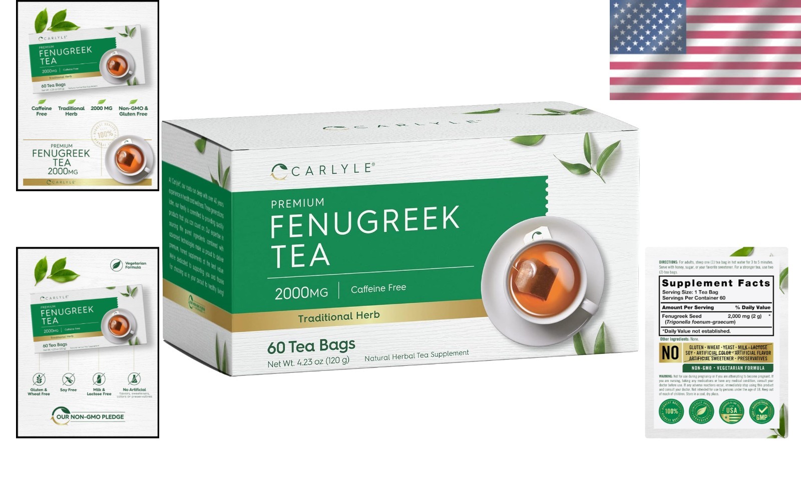 Fenugreek Seed Tea | 60 Tea Bags | No Caffeine | Vegetarian, Non-gmo & G