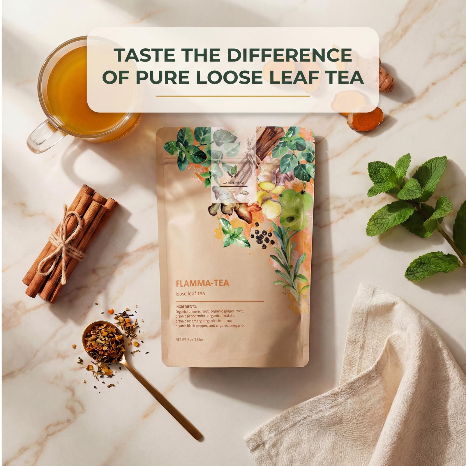 Organic Flamma-tea Loose Leaf Tea | Premium Turmeric Ginger Blend with Cinnam…