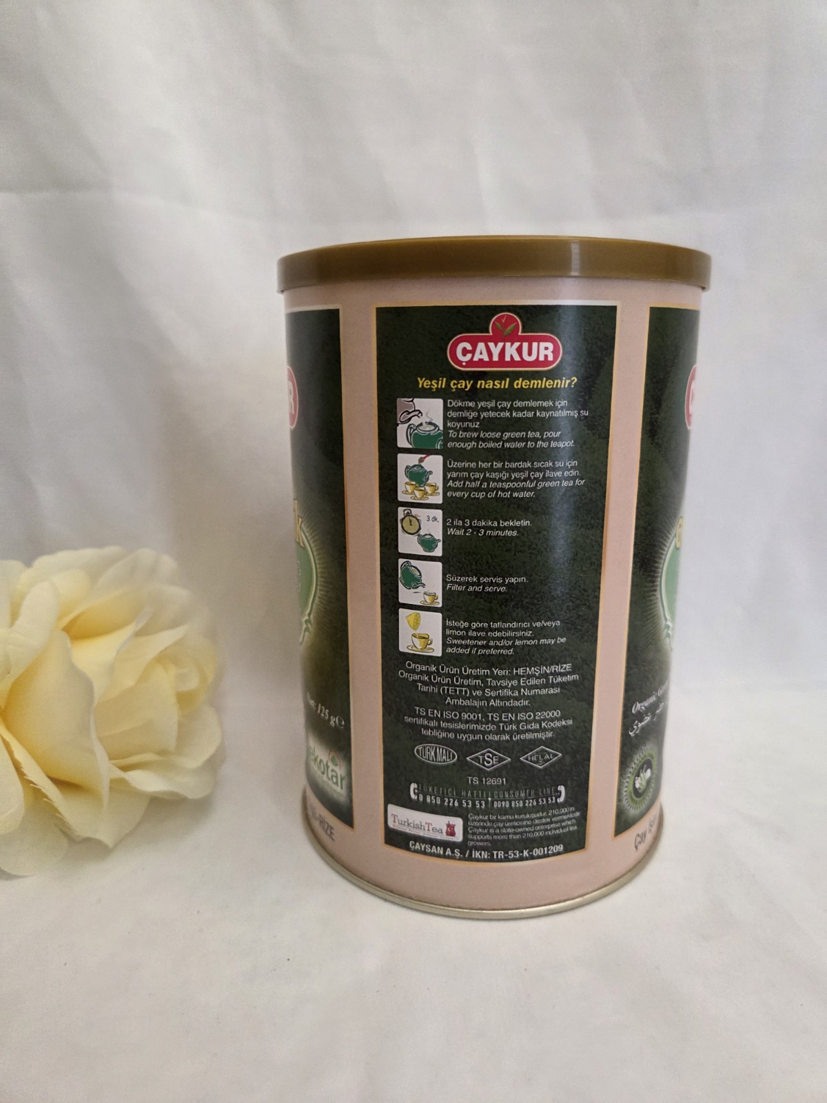 Caykur Organic Green Tea Zümrüt Yeşil Çay , 125g/4.4oz ekotar Exp:07/2026
