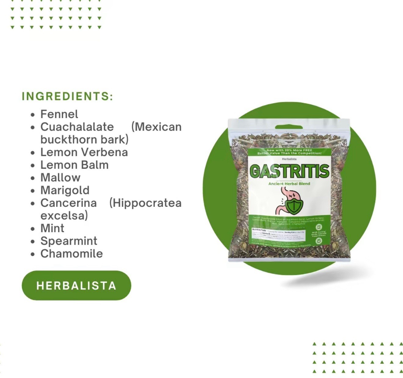 Gastritis- BYE Herbal Tea – 100% Natural Herbal Infusion – Compuesto de Hierbas