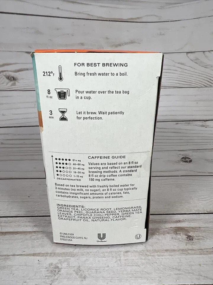 LOT OF 6 Tazo ENERGIZE Green Tea High Caffeine 20 Bags BB:1/06/24. (6X20=120)
