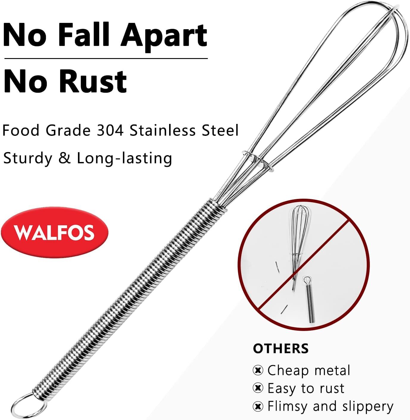 Walfos Mini Whisks Stainless Steel, Small 2pcs Mini;Stainless Steel;5″+7″