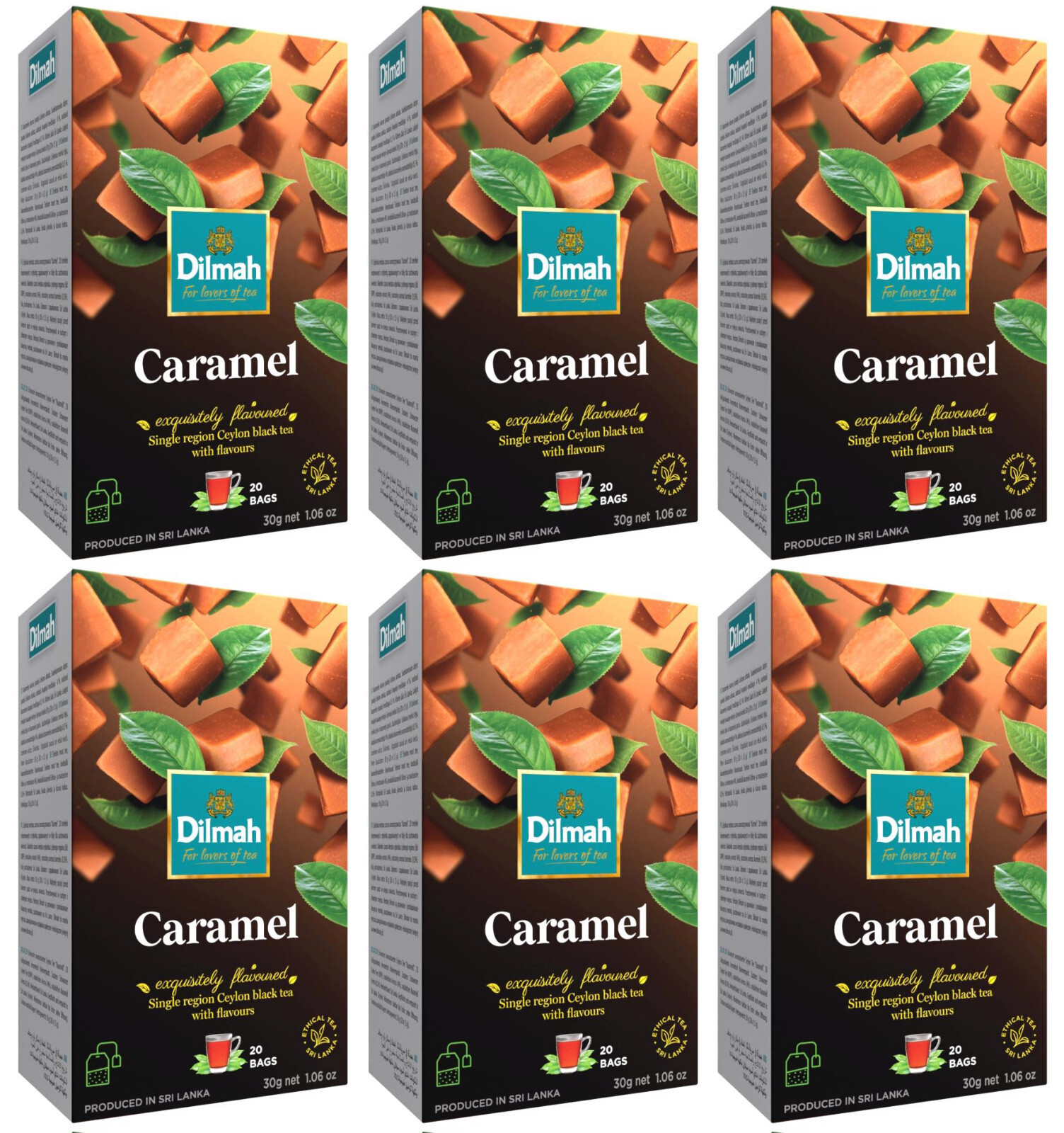 6 DILMAH CARAMEL Flavor Ceylon Black Tea Sri Lanka Origin Boxes 30g 1.05oz