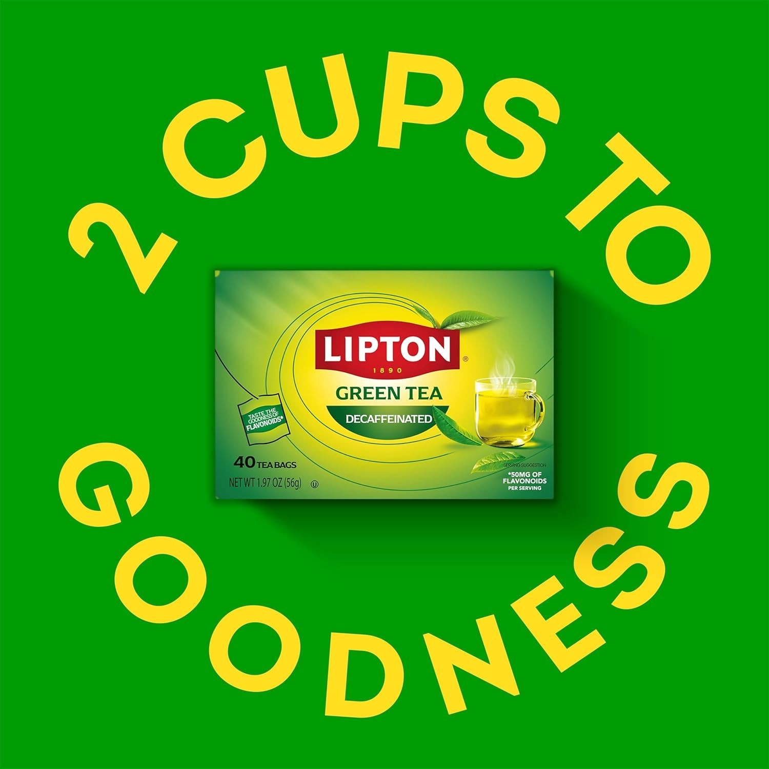 Lipton Green Tea, Decaffeinated, Tea Bags 40 Count Box